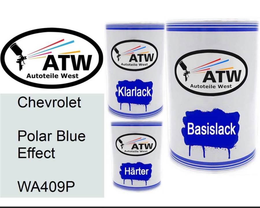 Chevrolet, Polar Blue Effect, WA409P: 500ml Lackdose + 500ml Klarlack + 250ml Härter - Set, von ATW Autoteile West.